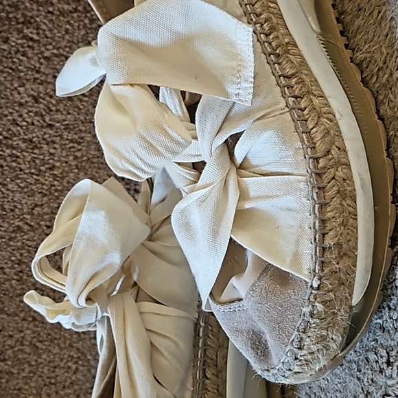 NWOB Free People Champmin Double Stack Creme Tie Sneakers/Espadrilles Sz 38 - Picture 2 of 7